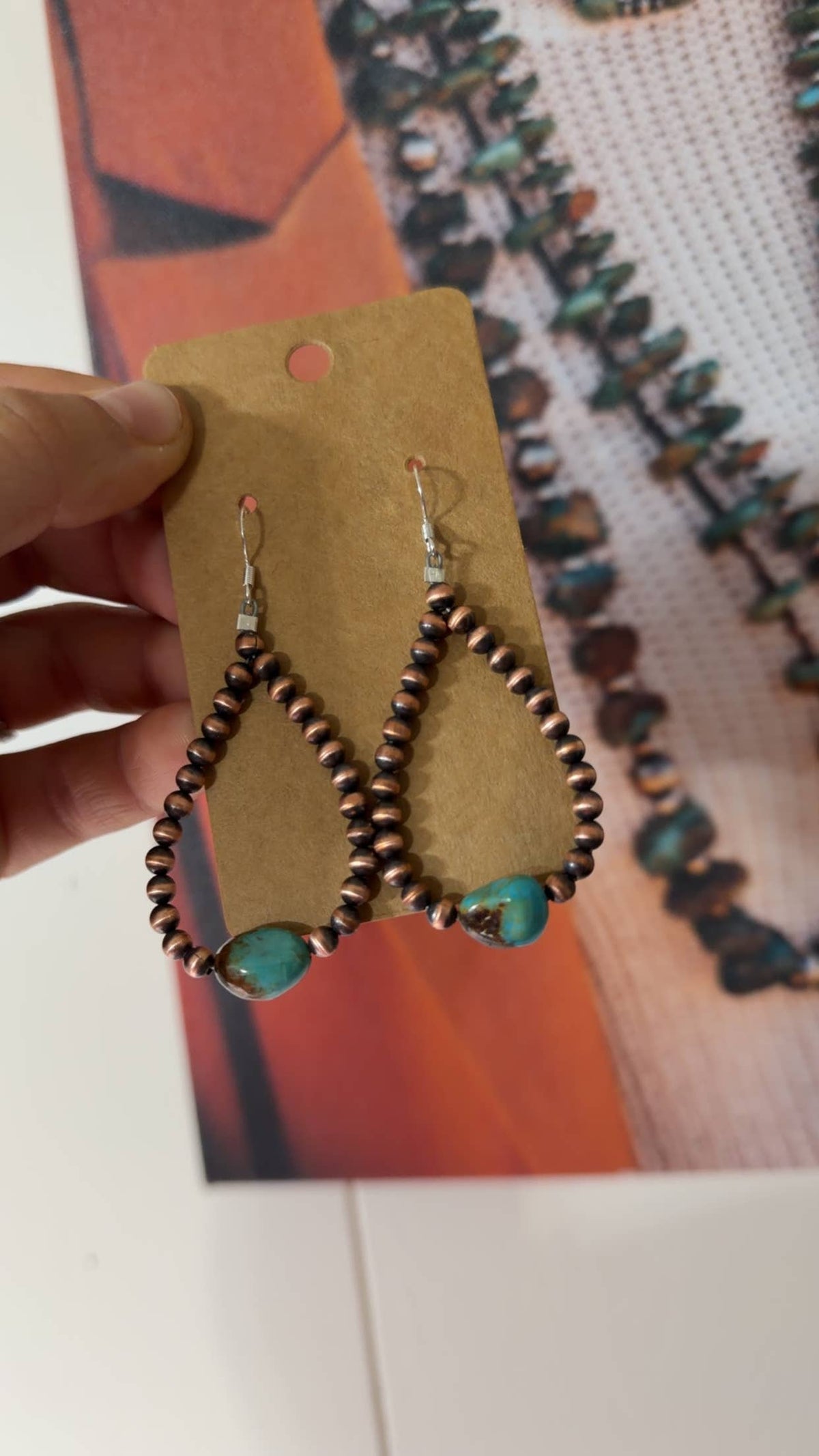 4mm Copper Pearls & Genuine Turquoise earrings