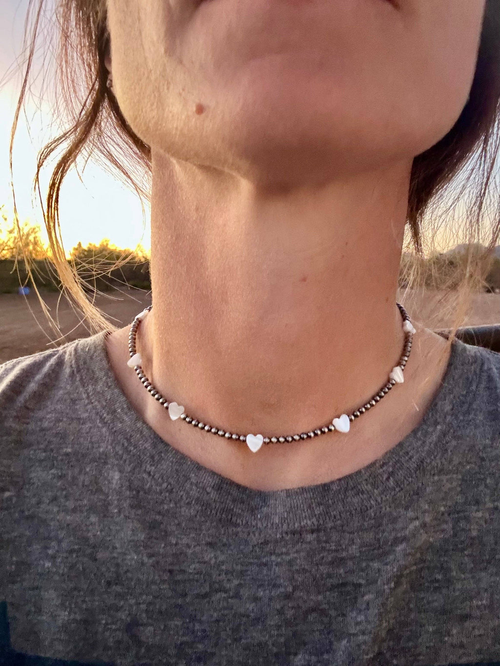 3MM Navajo Pearl Choker/ Pearl Heart Choker