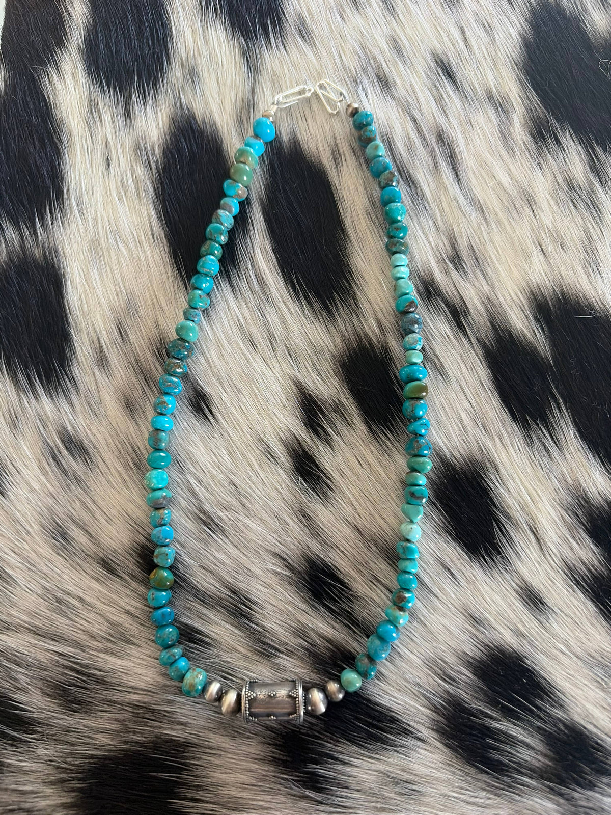 Genuine Turquoise w/ Sterling Silver Barrel 