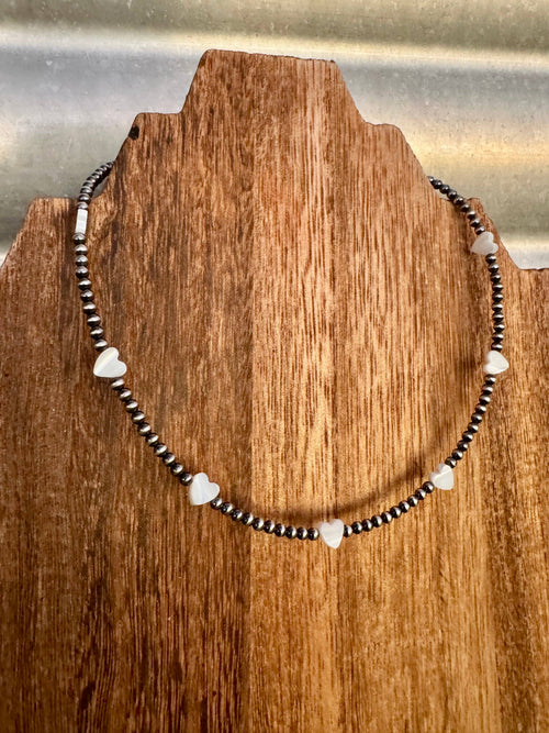 3MM Navajo Pearl Choker/ Pearl Heart Choker